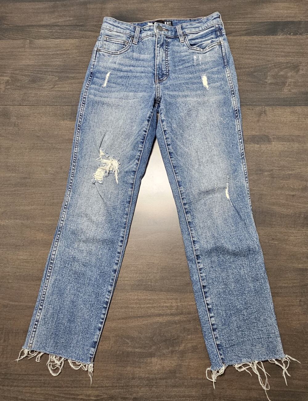 Kut from the Kloth Reese Fab Ab Ankle Straight Leg Jeans Raw Hem High Rise Sz 4
